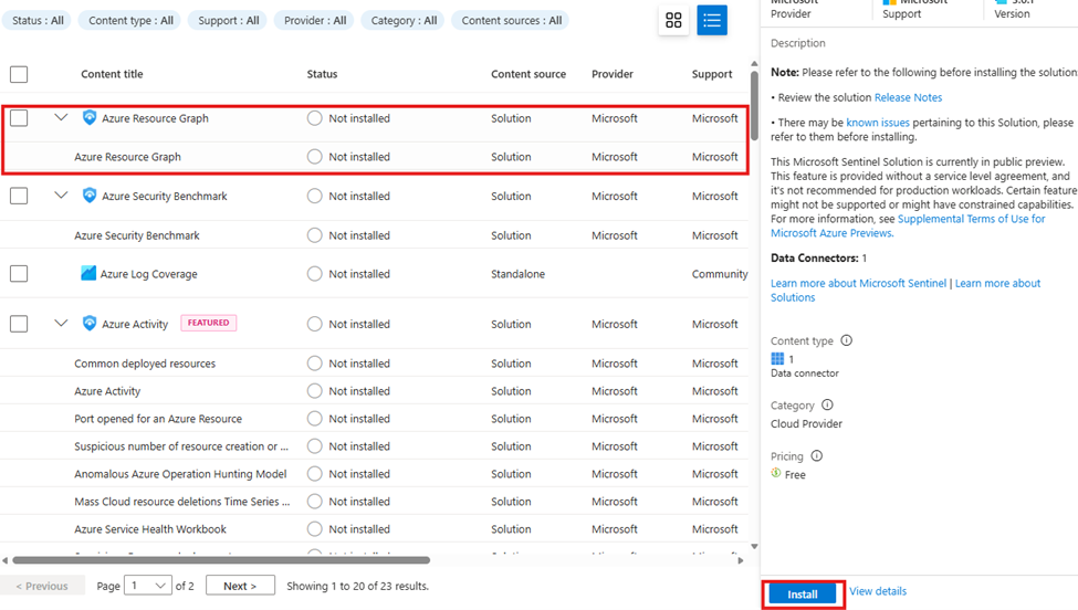 Installing the Azure Resource Graph connector