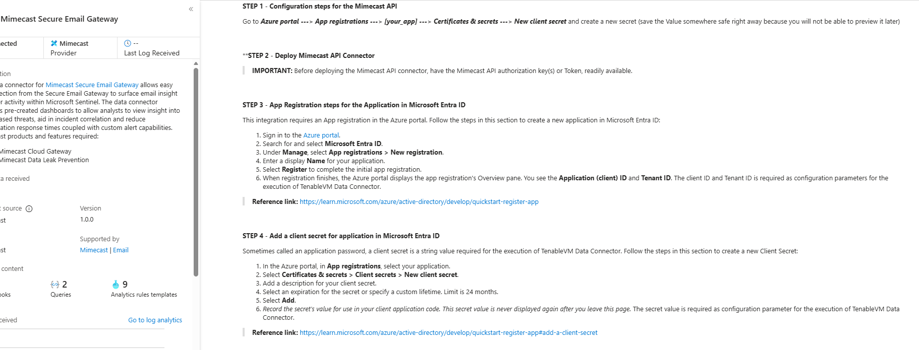 Mimecast connector tables in Microsoft Sentinel