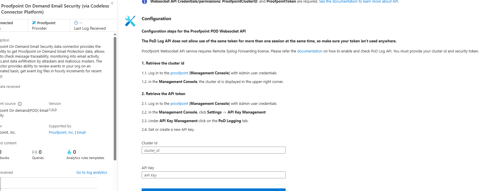 Proofpoint POD connector tables in Microsoft Sentinel