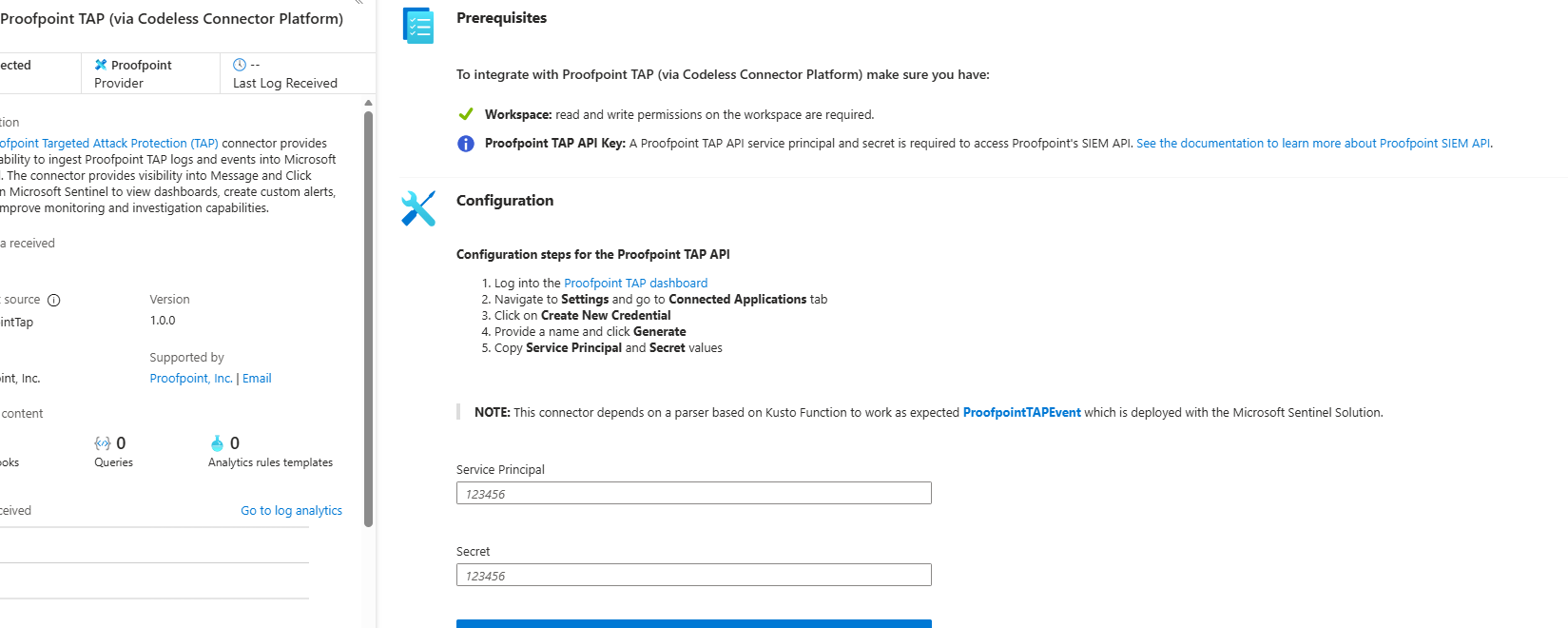 Proofpoint TAP connector tables in Microsoft Sentinel