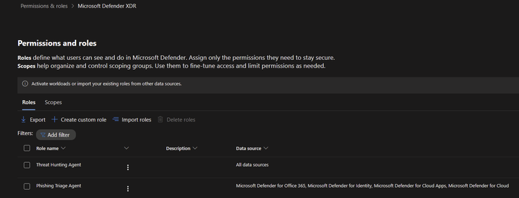 Unified RBAC custom roles created by the agents (continued)